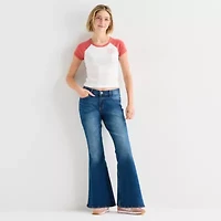 Arizona Womens Juniors Low Rise Stretch Fabric Flare Leg Jean