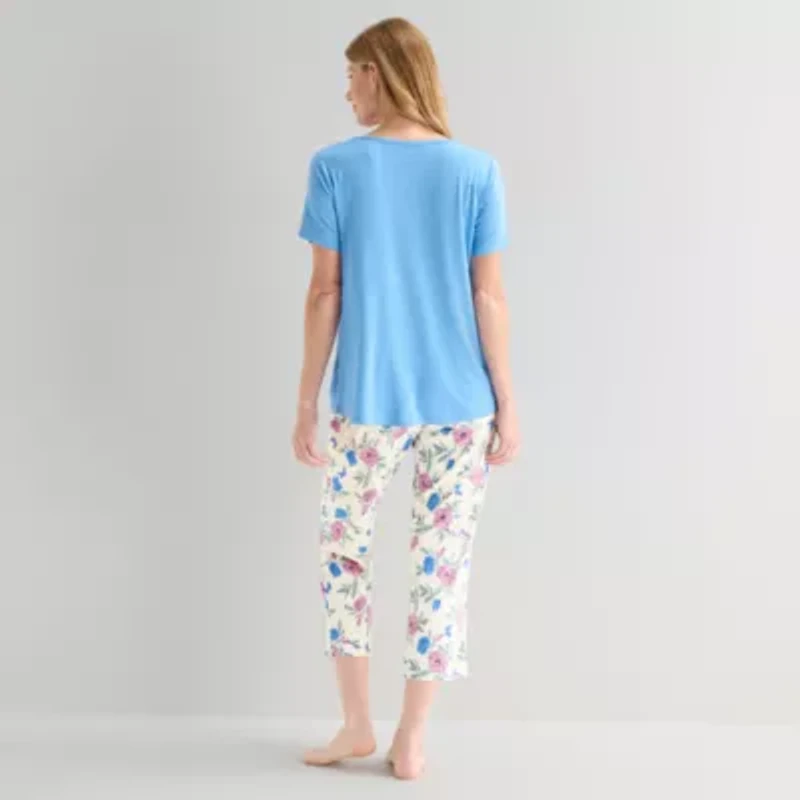 Liz Claiborne Womens V-Neck Short Sleeve 2-pc. Pajama Sets