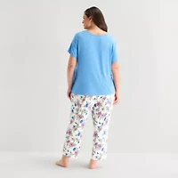Liz Claiborne Womens V-Neck Short Sleeve 2-pc. Plus Pajama Sets