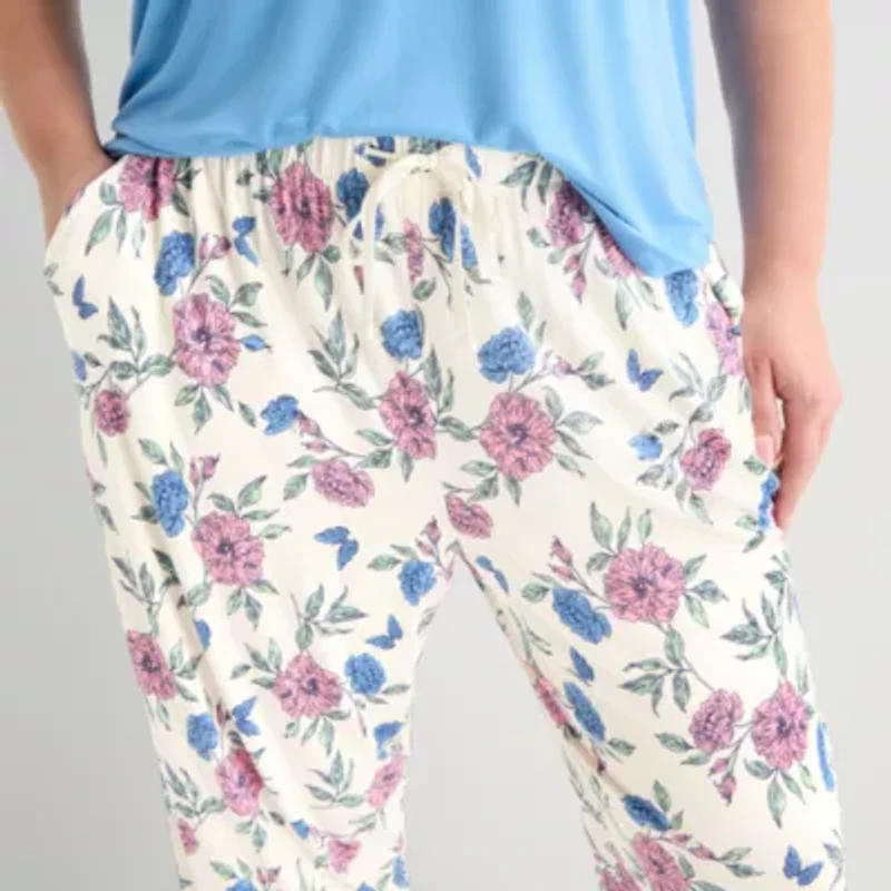 Liz Claiborne Womens V-Neck Short Sleeve 2-pc. Plus Pajama Sets