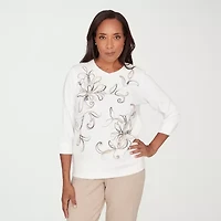 Alfred Dunner Comfort And Joy Womens V Neck 3/4 Sleeve T-Shirt