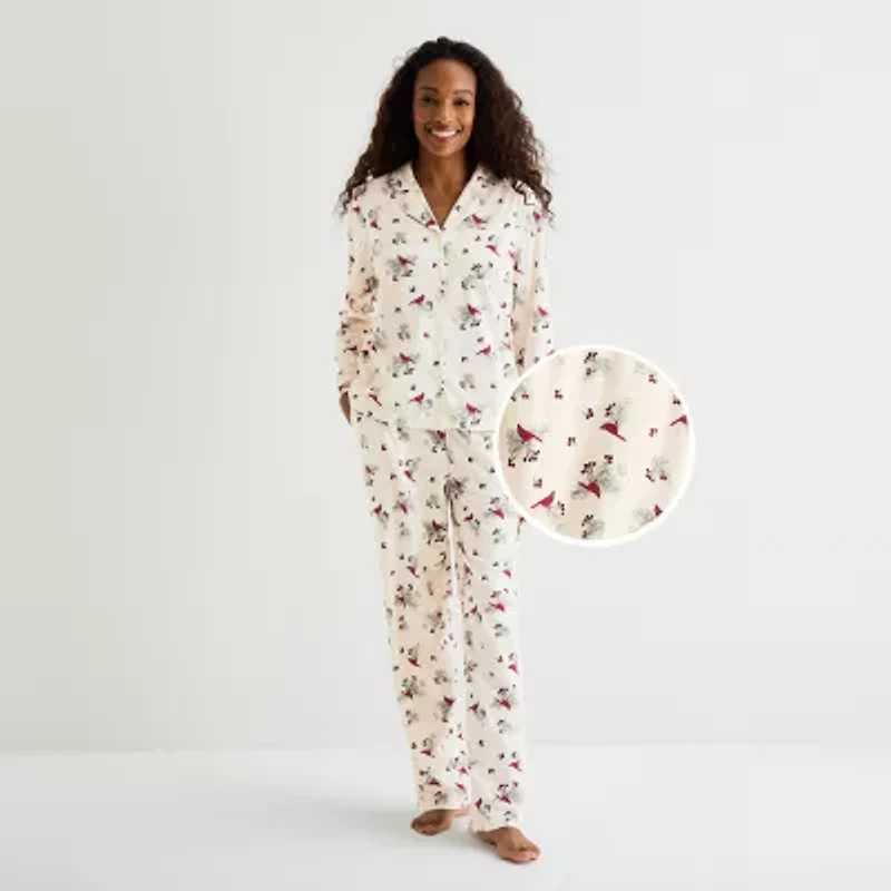 Adonna Womens Fleece Long Sleeve 2-pc. Pajama Sets