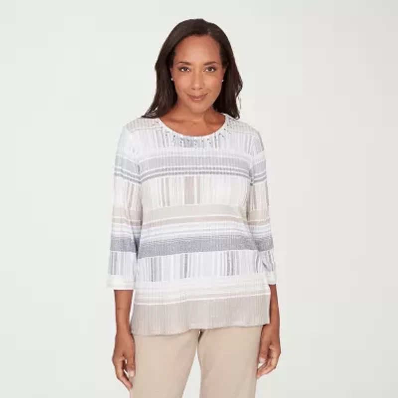 Alfred Dunner Comfort And Joy Womens Crew Neck 3/4 Sleeve T-Shirt