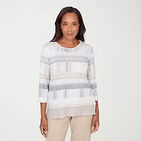 Alfred Dunner Comfort And Joy Womens Crew Neck 3/4 Sleeve T-Shirt