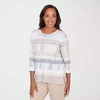 Alfred Dunner Comfort And Joy Womens Crew Neck 3/4 Sleeve T-Shirt