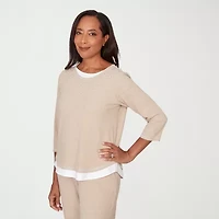 Alfred Dunner Comfort And Joy Womens Crew Neck 3/4 Sleeve T-Shirt