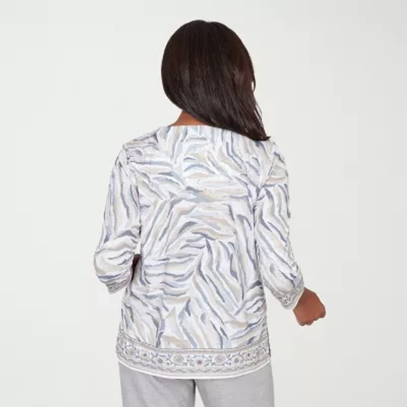 Alfred Dunner Comfort And Joy Womens Square Neck 3/4 Sleeve T-Shirt