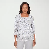 Alfred Dunner Comfort And Joy Womens Square Neck 3/4 Sleeve T-Shirt