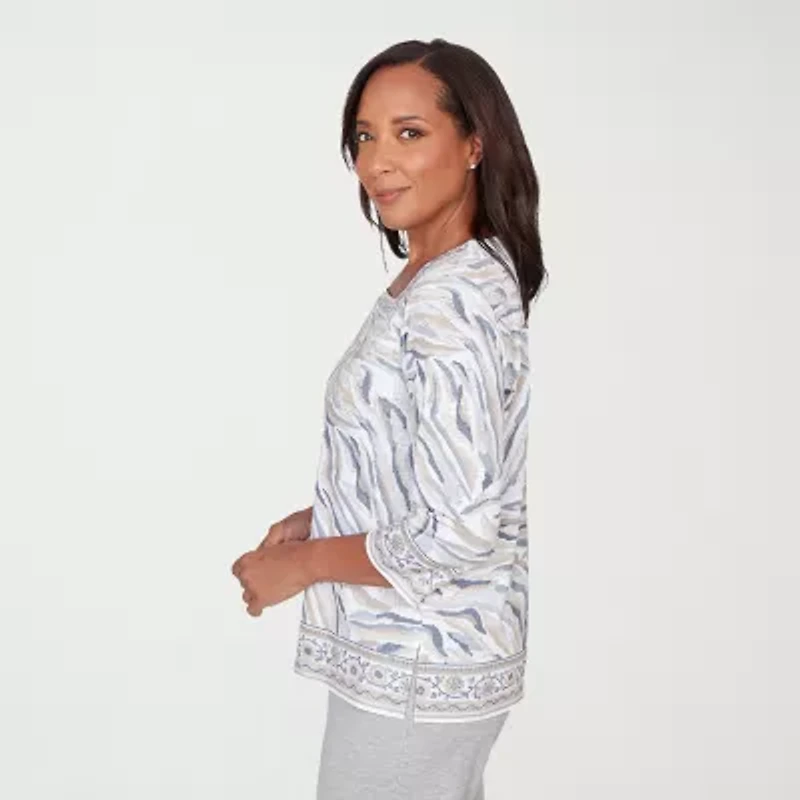 Alfred Dunner Comfort And Joy Womens Square Neck 3/4 Sleeve T-Shirt