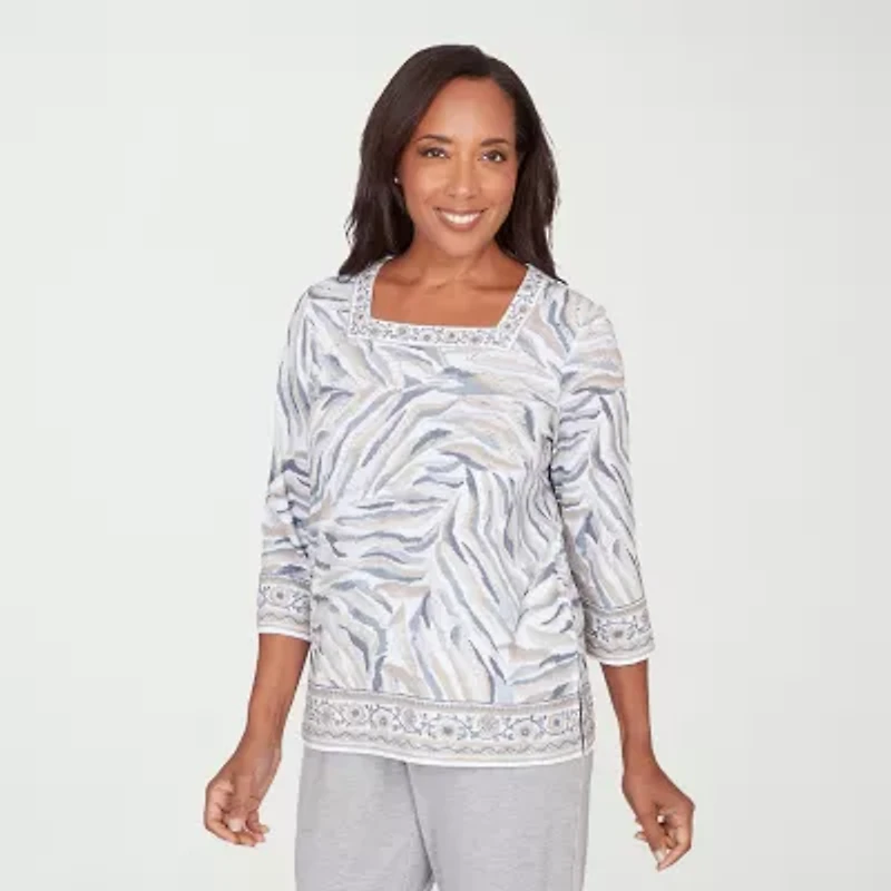 Alfred Dunner Comfort And Joy Womens Square Neck 3/4 Sleeve T-Shirt