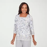 Alfred Dunner Comfort And Joy Womens Square Neck 3/4 Sleeve T-Shirt