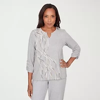 Alfred Dunner Comfort And Joy Womens Split Crew Neck 3/4 Sleeve T-Shirt