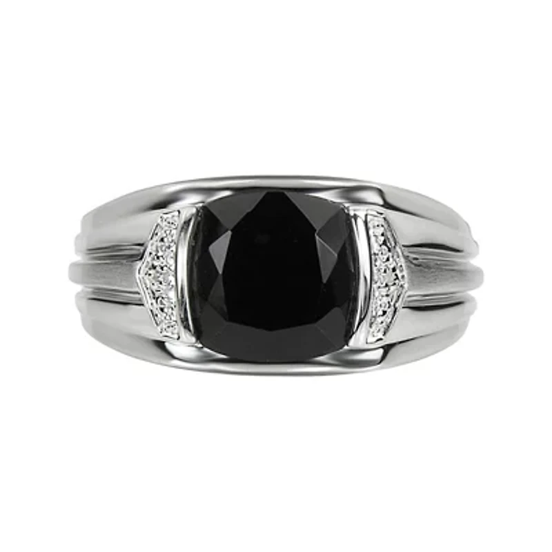 Mens Genuine Onyx & Diamond-Accent Sterling Silver Ring