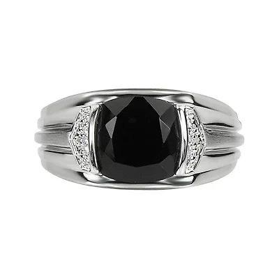 Mens Genuine Onyx & Diamond-Accent Sterling Silver Ring