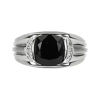 Mens Genuine Onyx & Diamond-Accent Sterling Silver Ring