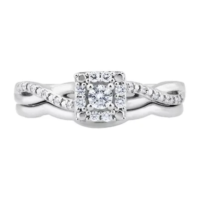 Womens 1/5 CT. Natural White Diamond 10K Gold Cushion Bridal Set