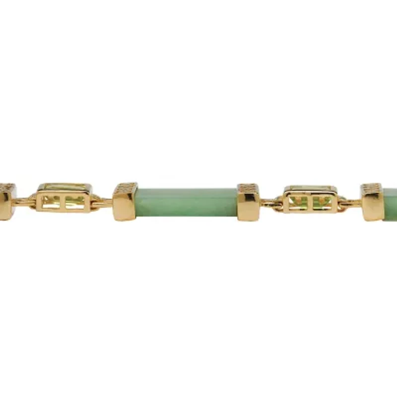 Womens Genuine Green Jade 14K Gold Over Silver Strand Bracelet