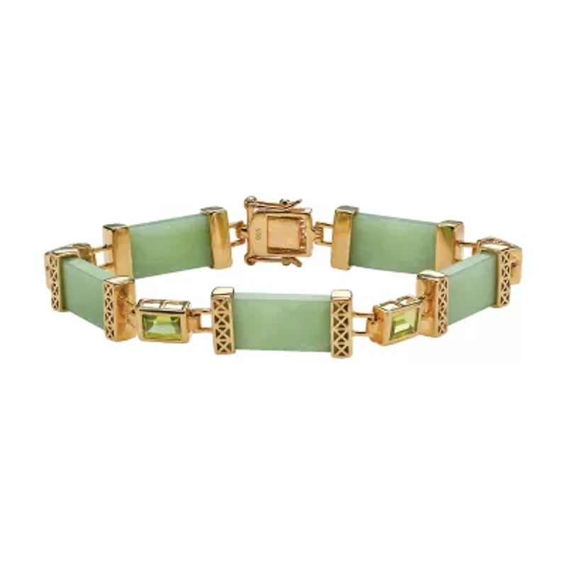 Womens Genuine Green Jade 14K Gold Over Silver Strand Bracelet
