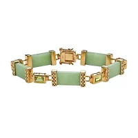 Womens Genuine Green Jade 14K Gold Over Silver Strand Bracelet