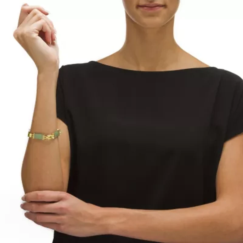 Womens Genuine Green Jade 14K Gold Over Silver Strand Bracelet