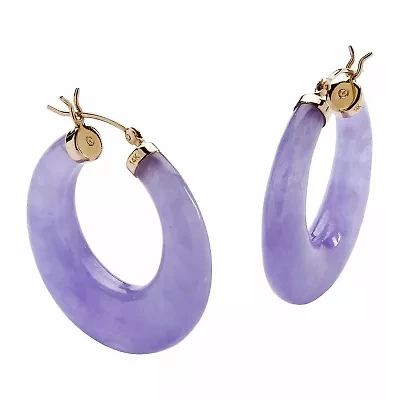 Womens Genuine Purple Jade 14K Gold 29mm Hoop Earrings
