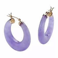 Womens Genuine Purple Jade 14K Gold 29mm Hoop Earrings