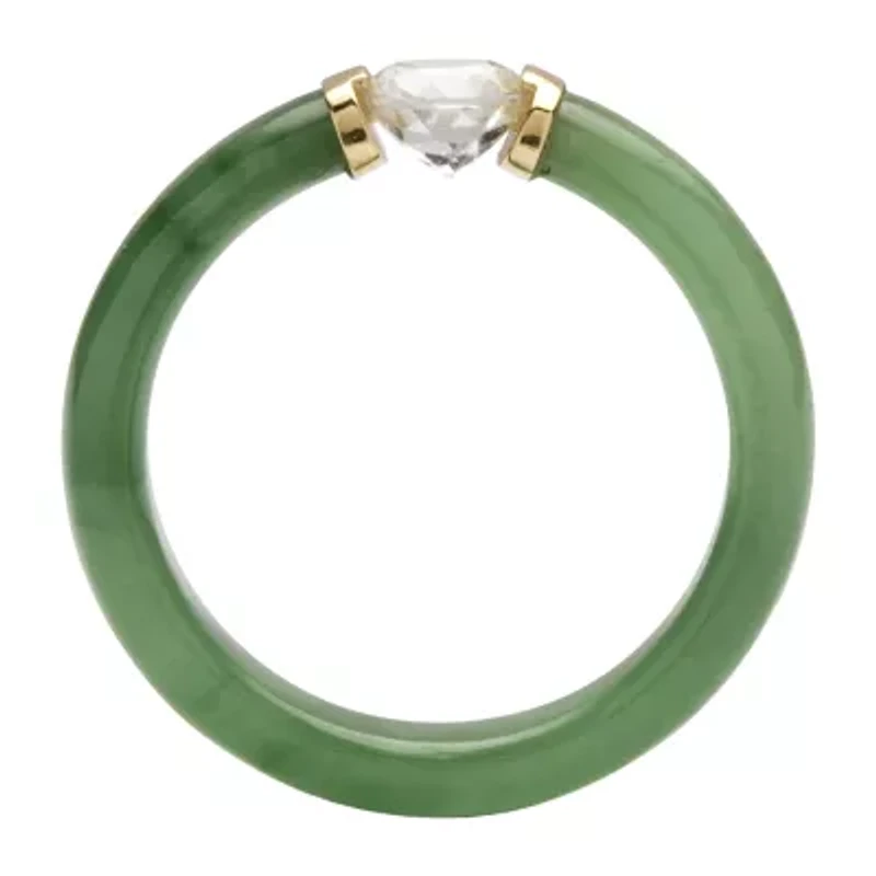 Womens 5MM Genuine Green Jade 10K Gold Band