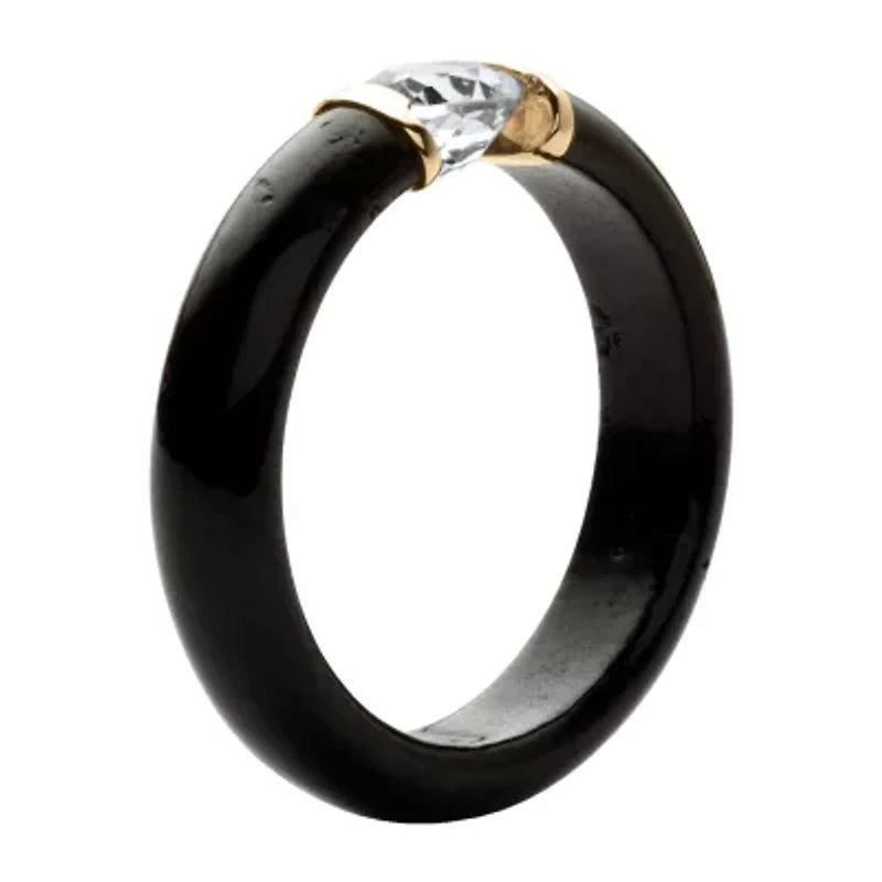 Womens 5MM Genuine Black Jade 10K Gold Band