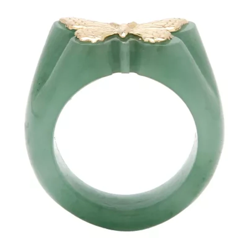 7MM Genuine Jade 14Kor 10K Gold Butterfly Band