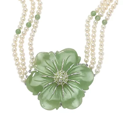 Womens Green Sterling Silver 16 Inch Collar Necklace