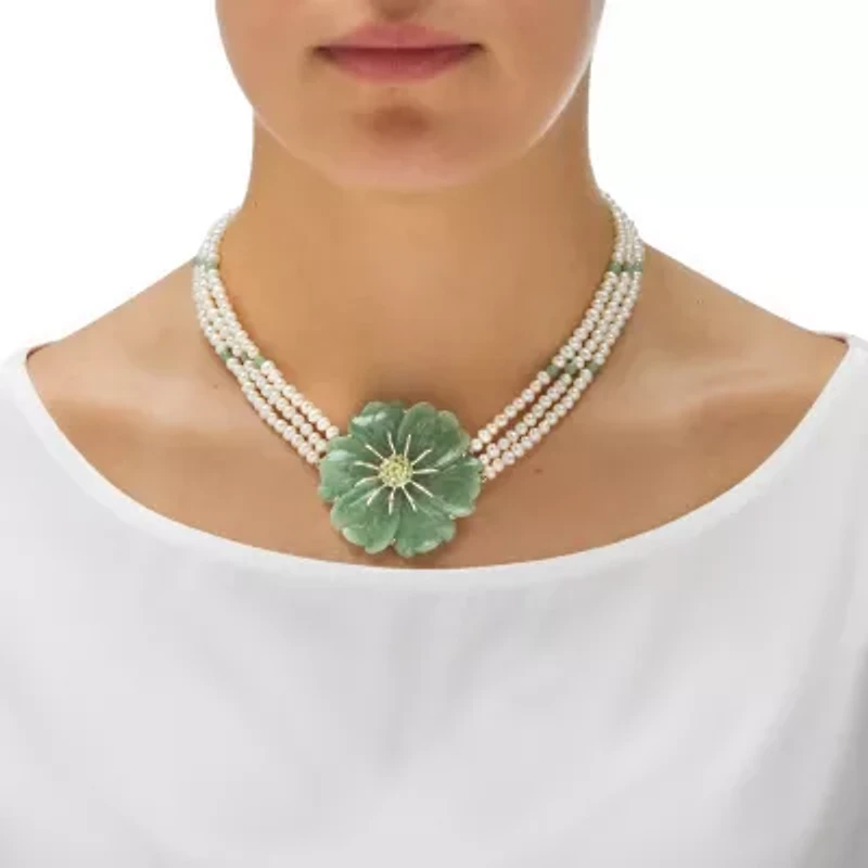 Womens Green Sterling Silver 16 Inch Collar Necklace