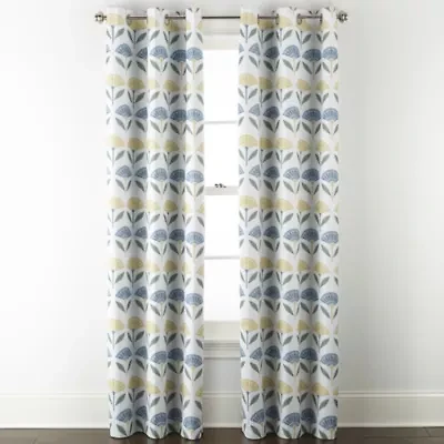 Home Expressions Allister Print Fan Floral Grommet Top Energy Saving 100% Blackout Single Curtain Panel