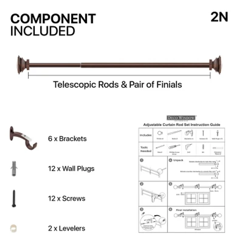 Deco Window 2-Pack Basics Square 1 Curtain Rod