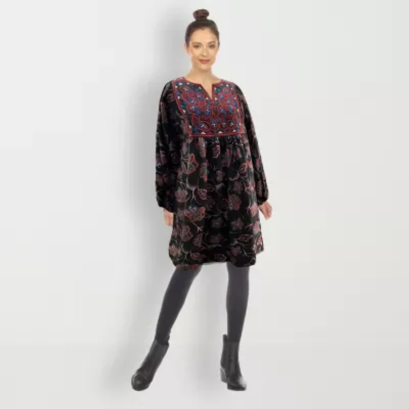 White Mark Womens Long Sleeve Embroidered Paisley Sweater Dress
