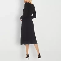 White Mark Womens Long Sleeve Midi Sweater Dress