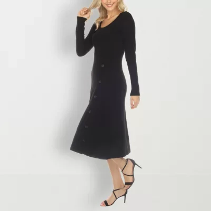 White Mark Womens Long Sleeve Midi Sweater Dress
