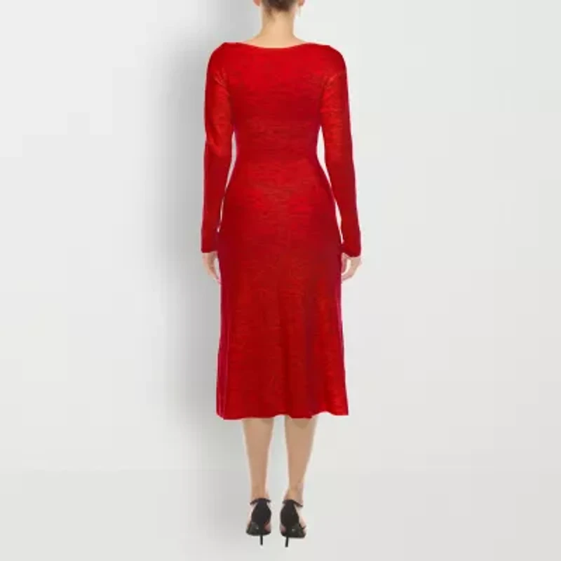 White Mark Womens Long Sleeve Midi Sweater Dress