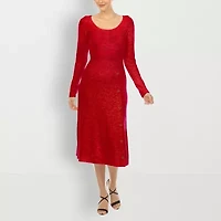 White Mark Womens Long Sleeve Midi Sweater Dress