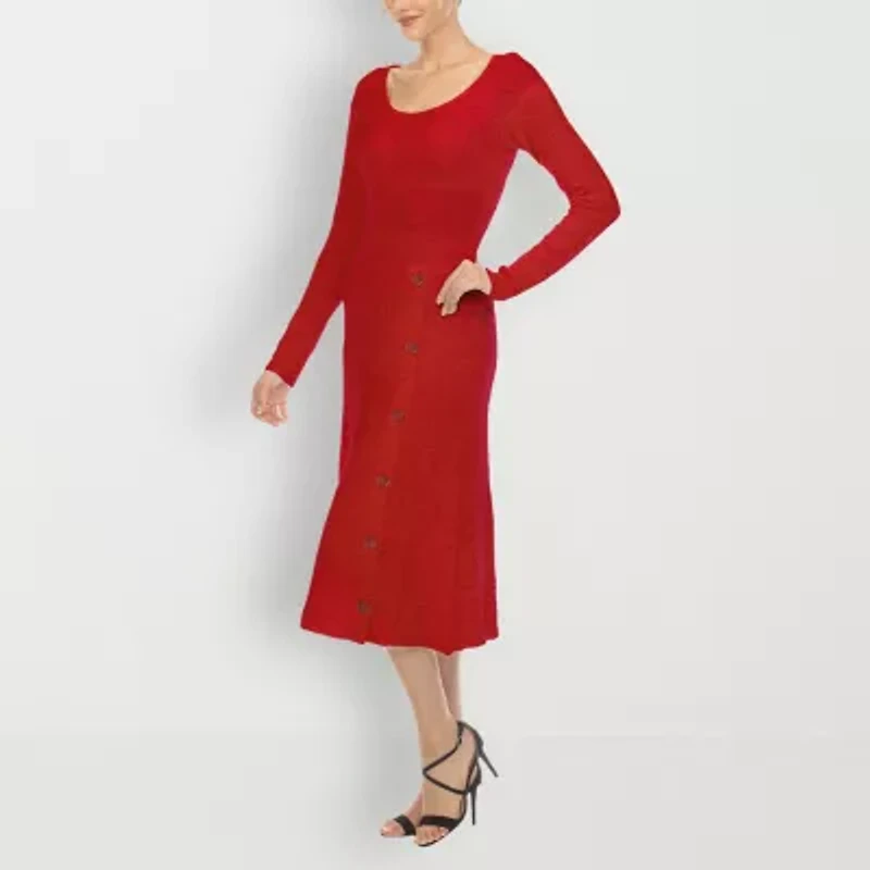 White Mark Womens Long Sleeve Midi Sweater Dress