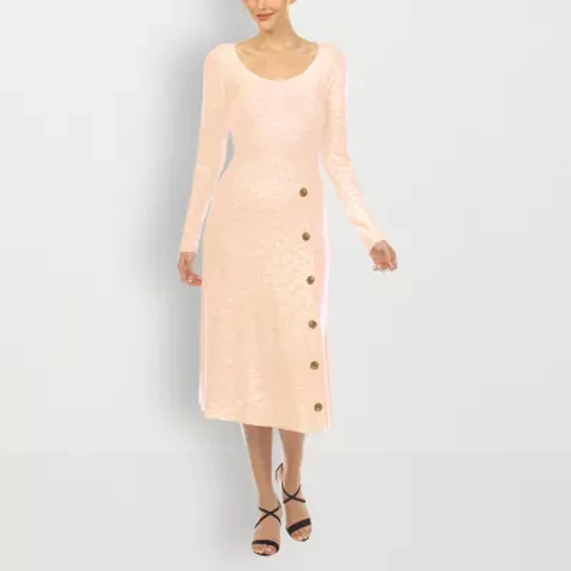 White Mark Womens Long Sleeve Midi Sweater Dress