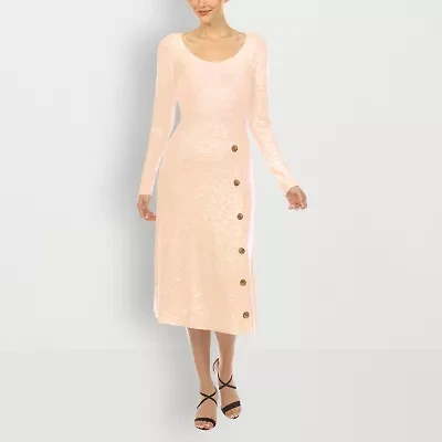 White Mark Womens Long Sleeve Midi Sweater Dress