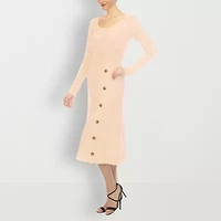 White Mark Womens Long Sleeve Midi Sweater Dress