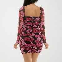 City Triangle Womens Juniors Long Sleeve Casual Floral Bodycon Dress