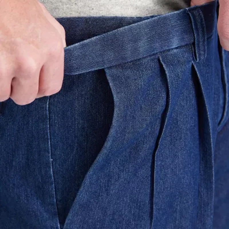 Haggar Stretch Denim Mens Classic Fit Pleated Pant