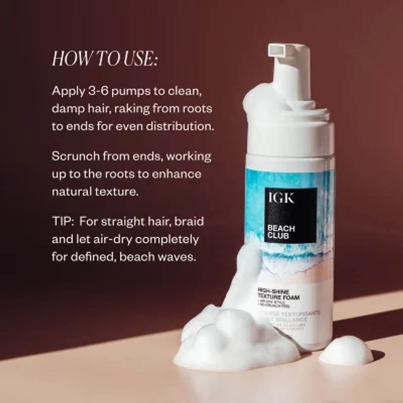 IGK Beach Club High-Shine Texture Foam Hair Mousse 5 oz.