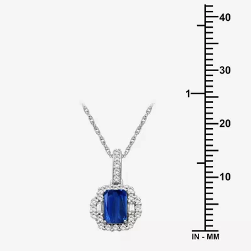 Womens Emerald-cut Gemstone & 1/3 CT. T.W. Natural Diamond 10K Gold Pendant Necklace