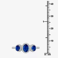 Womens Gemstone & 1/5 CT. T.W. Natural Diamond 10K Gold Oval 3-Stone Cocktail Ring