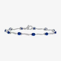 Womens Gemstone & 1/8 CT. T.W. Natural Diamond 10K Gold Oval 7.25 Inch Tennis Bracelet