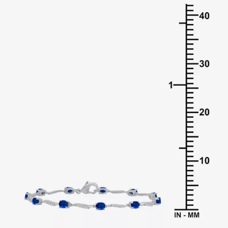 Womens Gemstone & 1/8 CT. T.W. Natural Diamond 10K Gold Oval 7.25 Inch Tennis Bracelet