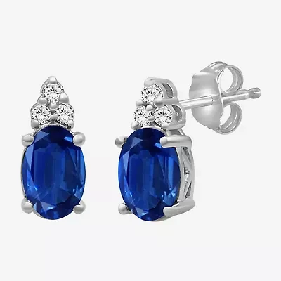 Diamond Accent Gemstone 10K Gold 8.9mm Oval Stud Earrings